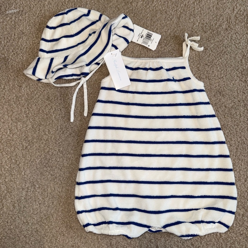 NWT Ralph Lauren Romper & Hat Set